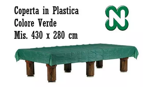 COPERTURA PER BILIARDO IN PLASTICA VERDE NORDITALIA 430 X 280 CM.