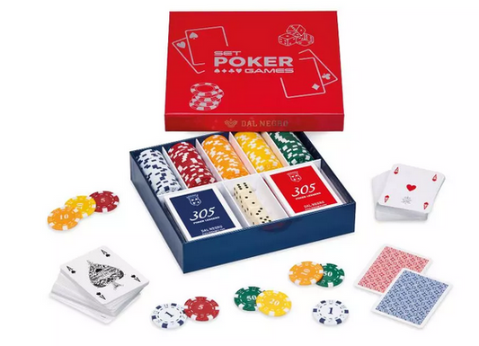 DAL NEGRO CHIP BOX POKER GAMES SET WITH VALUES