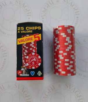 MODIANO CHIPS SET 25 PCS. RED WITH VALUE 5