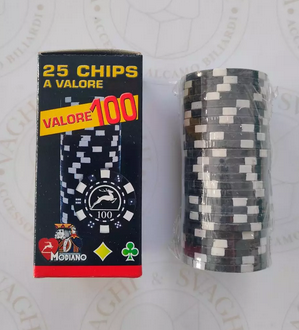 MODIANO CHIPS SET 25 PCS. BLACK WITH VALUE 100