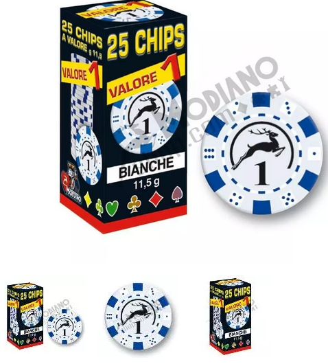 MODIANO CHIPS SET 25 PCS. WHITE WITH VALUE 1