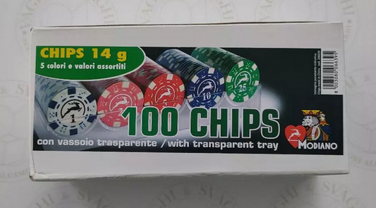 MODIANO CHIPS SET 100 CHIPS 14 GR. MIXED COLORS WITH VALUE